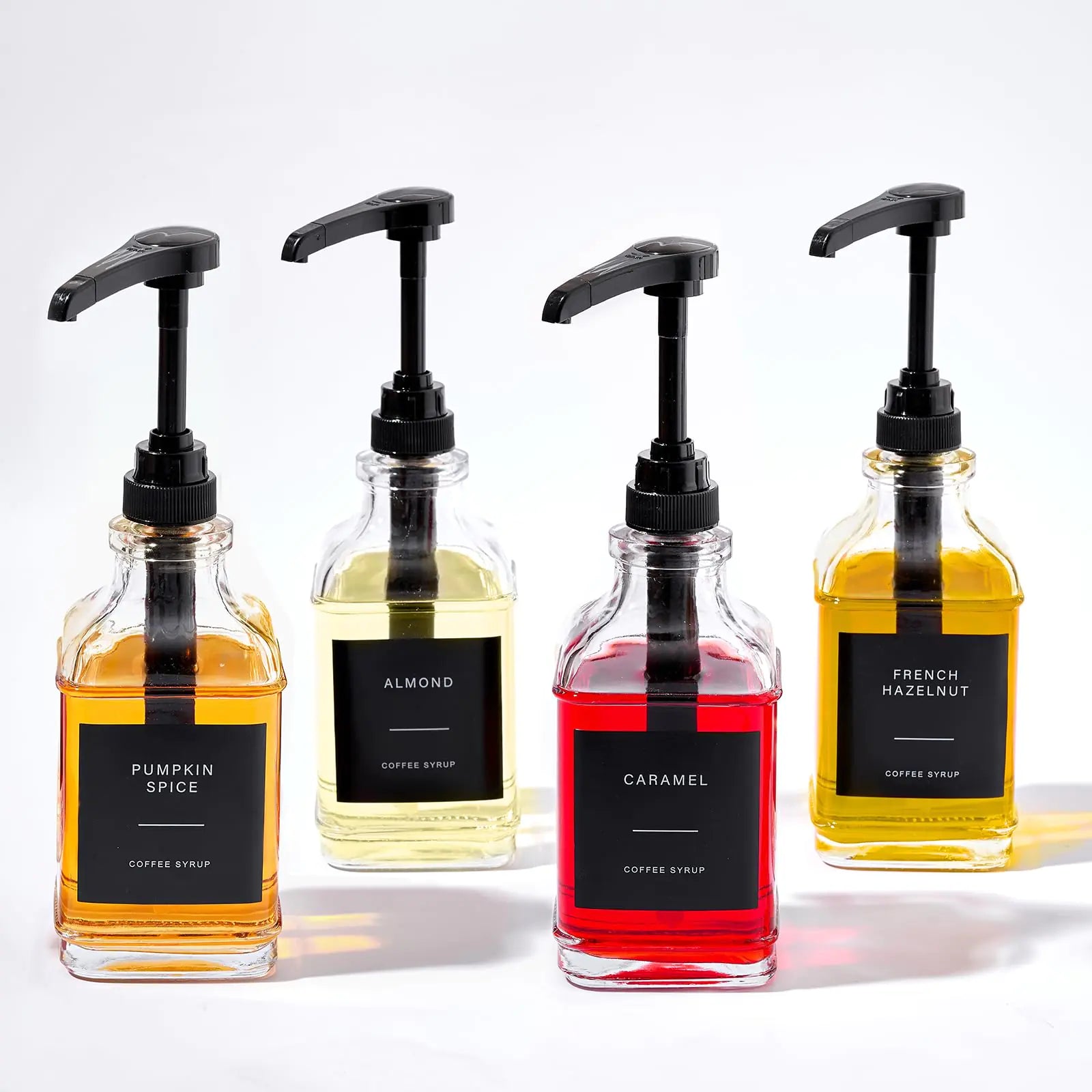 MUVEKA Coffee Syrup Dispenser for Coffee Bar Glass Syrup Dispenser with Pump Coffee Syrup Pump Dispenser Bottle for Coffee Station Coffee Bar Organizer Black16.9 oz 500 ml